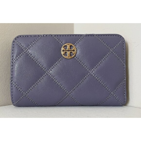 New Tory Burch Willa Medium Quilted Leather Wallet Dark Lotus Wallets